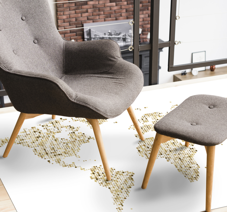 Alfombra de vinilo mapamundi contorno del mapa dorado - TenVinilo