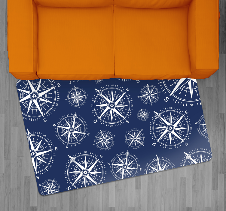 Alfombra de vinilo mapamundi patrón de brújula náutica - TenVinilo