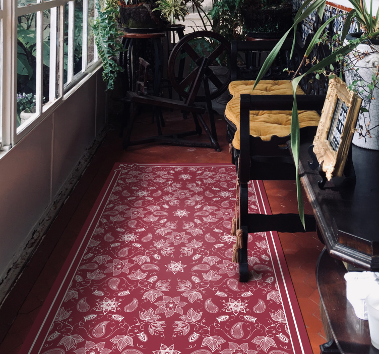 Alfombra vinilica salón con flores paisley - TenVinilo