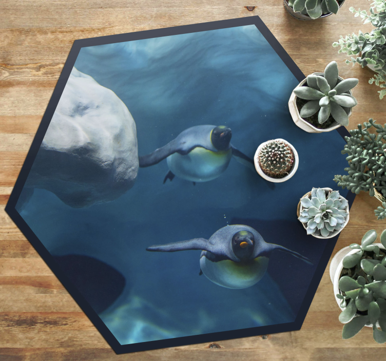 Alfombra vinílica animales escena de natación de pingüinos - TenVinilo