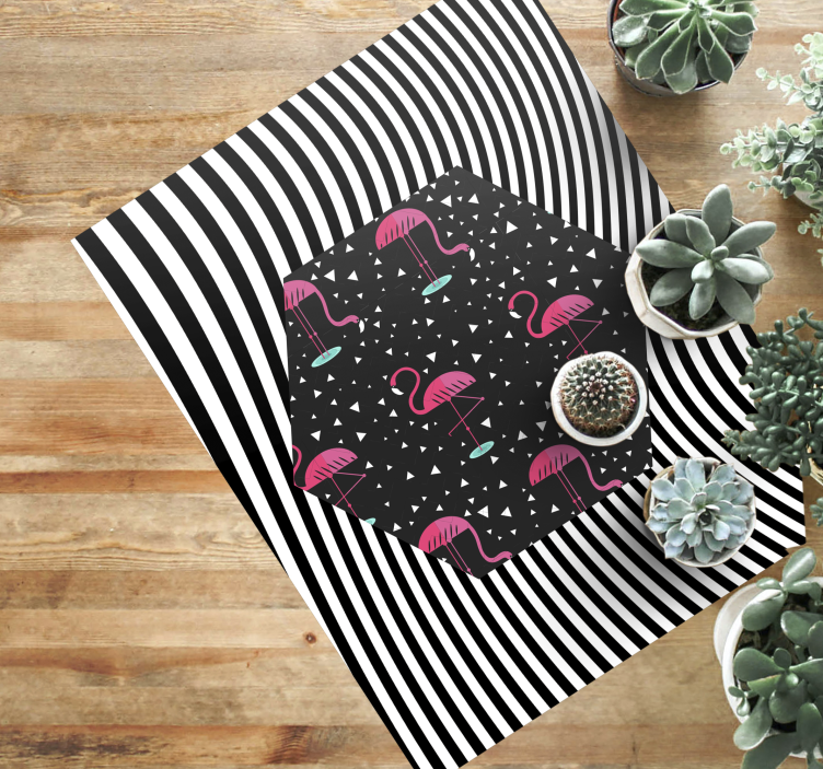 Alfombra vinílica animales hexágono rayado flamenco - TenVinilo