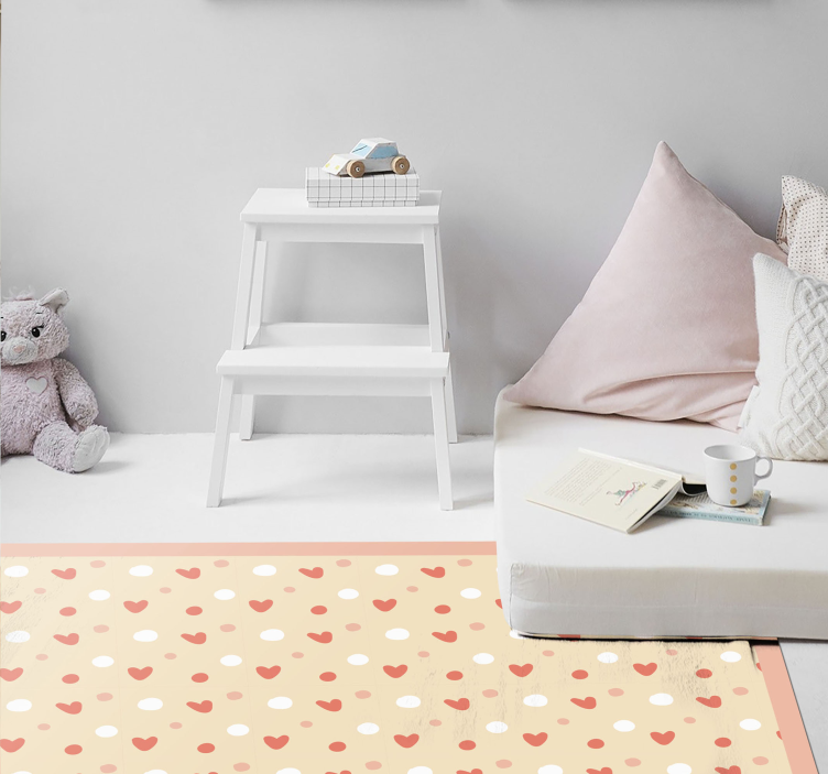 Alfombra vinílica bebé decoración con patrón de corazón - TenVinilo