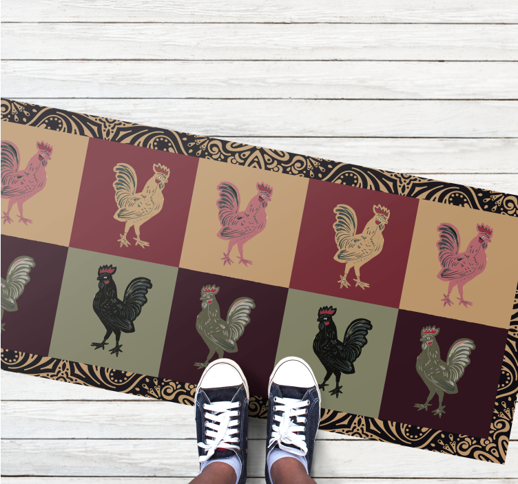 Alfombra vinílica animales patrón de pollo colorido - TenVinilo