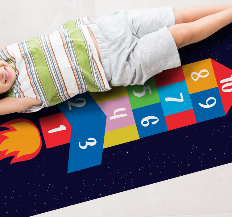 Alfombra vinílica de juegos infantil rayuela espacial - TenVinilo