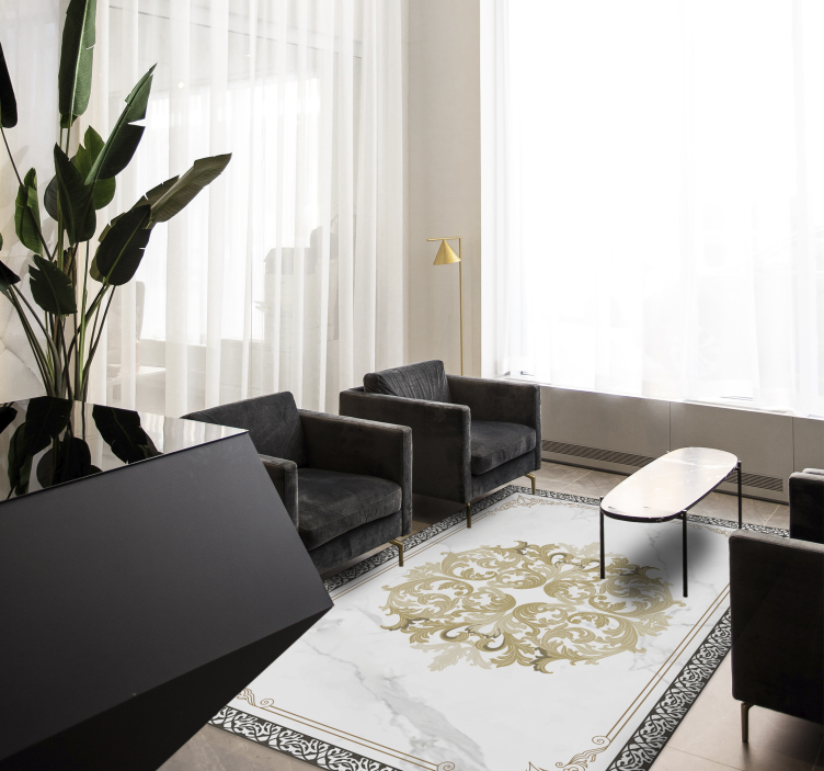 Alfombra vinílica efecto mármol elegante floritura dorada - TenVinilo