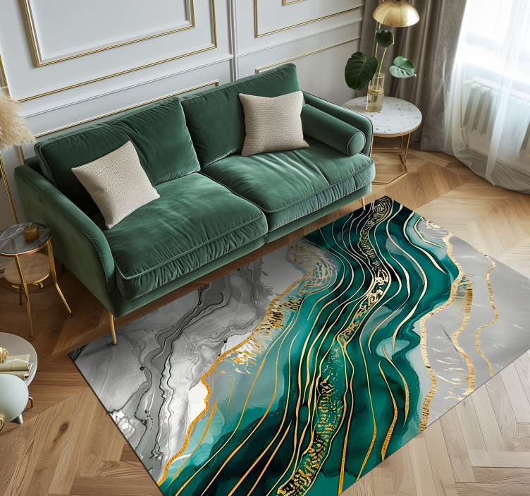Alfombra vinílica efecto mármol gris y verde con dorado - TenVinilo
