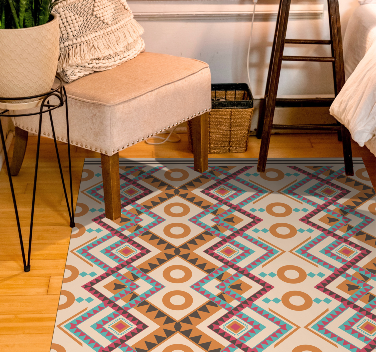 Alfombra vinílica dormitorio patrón diamantes multicolores - TenVinilo