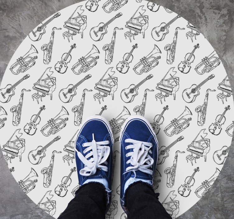 Alfombra vinílica redonda motivo de instrumentos musicales - TenVinilo