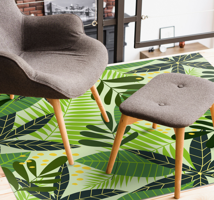 Alfombra vinílica flores botánico frondoso tropical - TenVinilo