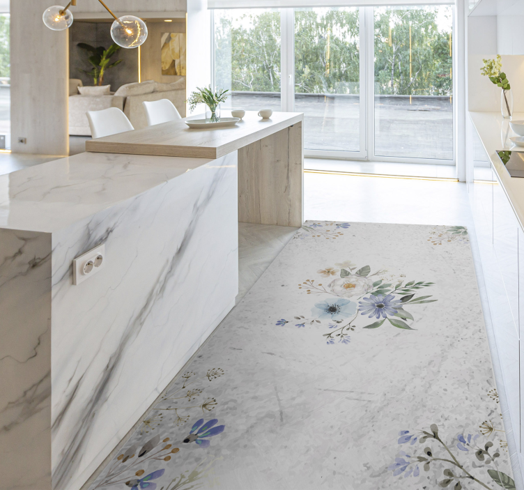 Alfombra vinílica flores elegancia floral de mármol - TenVinilo