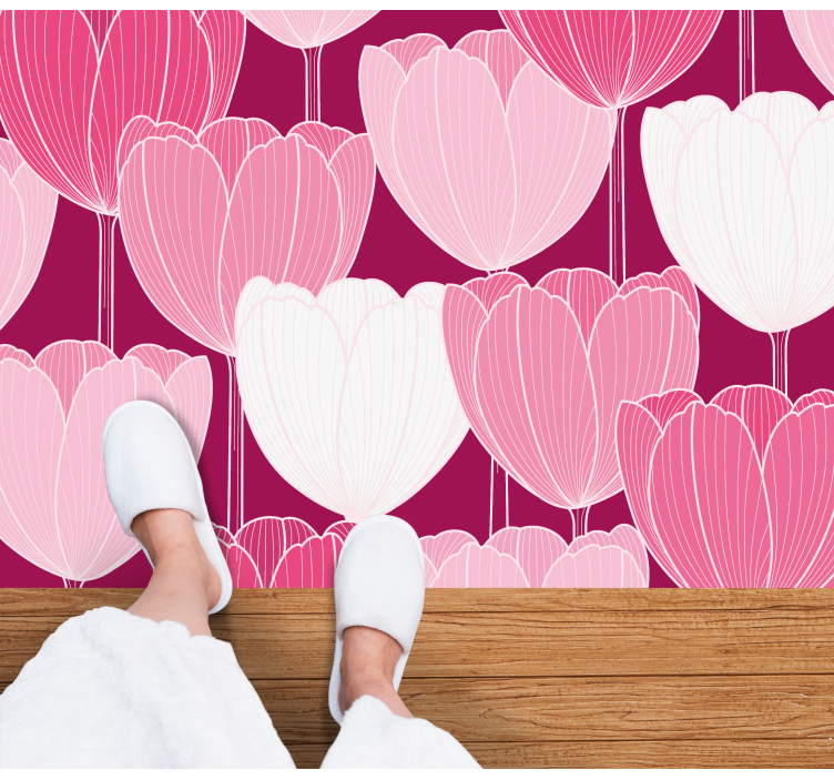 Alfombra vinílica flores elementos de tulipán rosa - TenVinilo