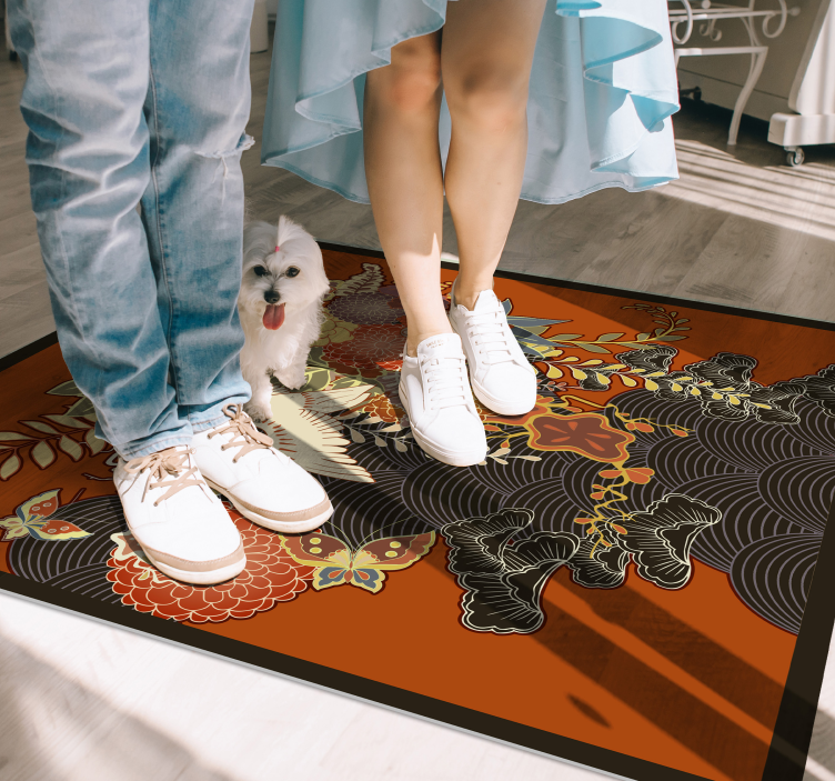 Alfombra vinílica flores elemento botánico elaborado - TenVinilo