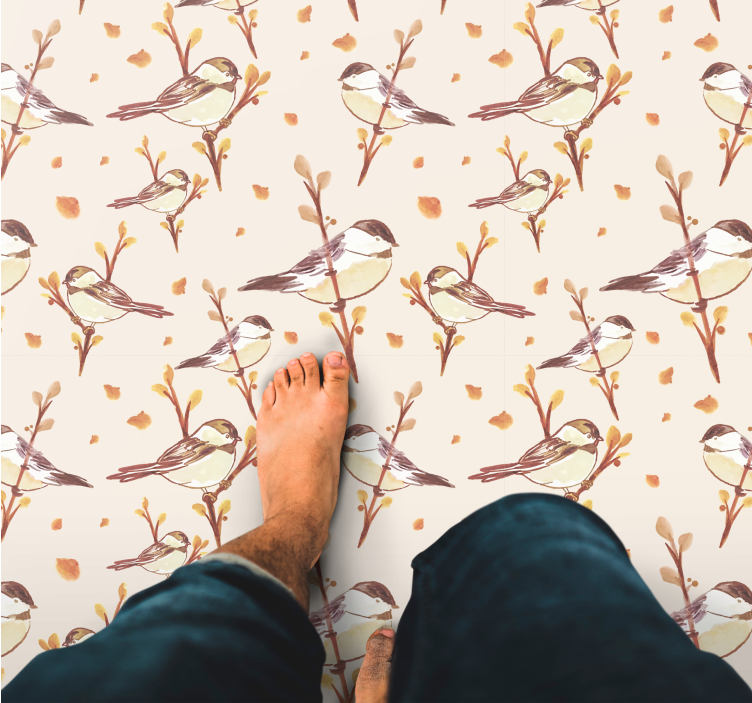Alfombra vinílica flores encantadores motivos de aves - TenVinilo