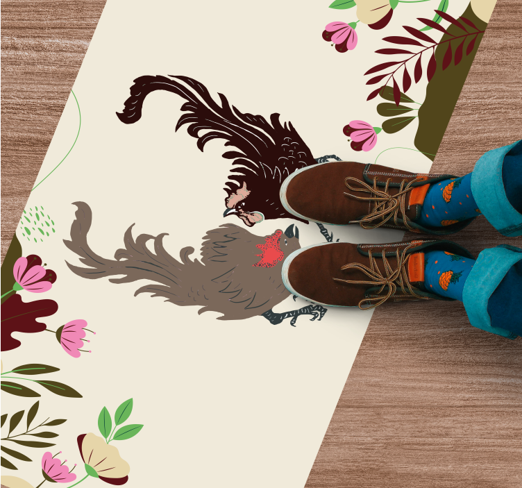 Alfombra vinílica animales escena floral de palomas - TenVinilo