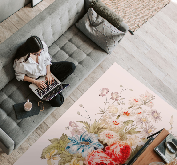 Alfombra vinílica flores exquisito arreglo floral - TenVinilo