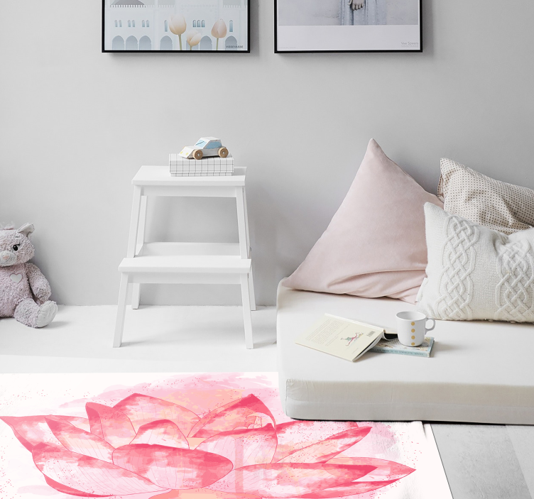 Alfombra vinílica flores loto acuarela - TenVinilo