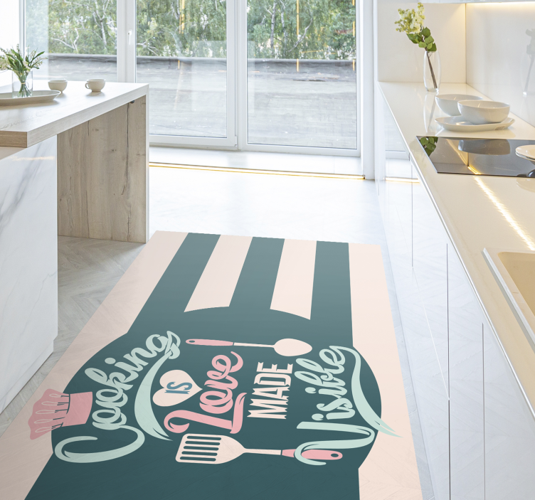 Alfombra vinílica cocina cocinar es amor visible - TenVinilo