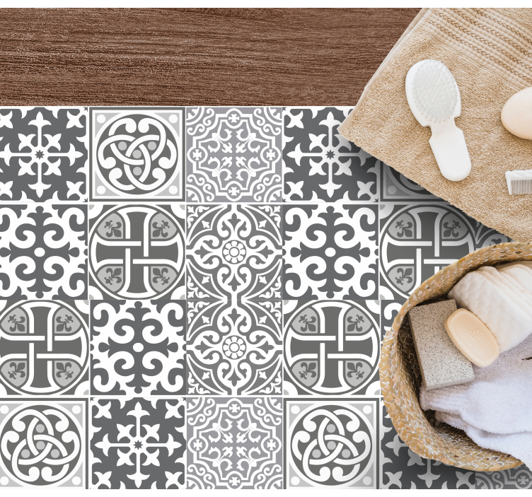 Alfombra vinílica hidráulica arreglos grises sofisticados - TenVinilo