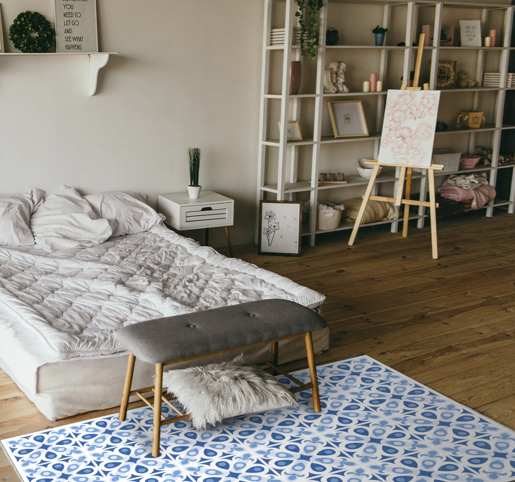 Alfombra vinílica hidráulica azulejo con estampado azul - TenVinilo