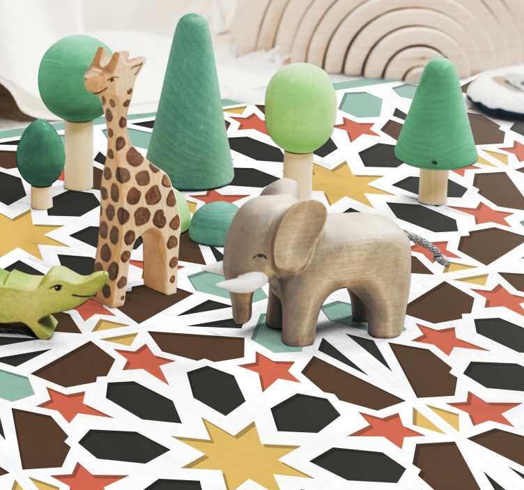 Alfombra vinílica hidráulica azulejos estrellados de colores - TenVinilo