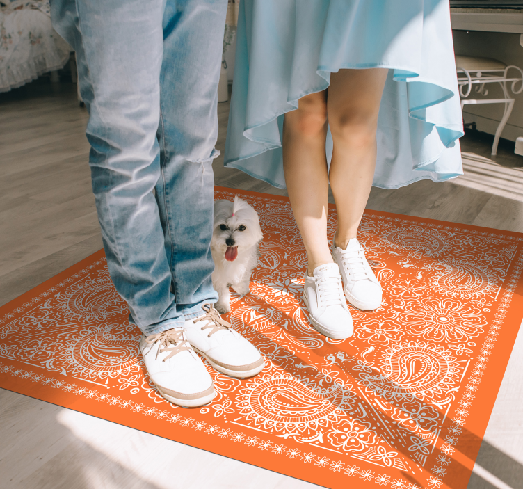 Alfombra hidráulica de vinilo paisley naranja - TenVinilo