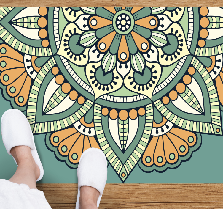 Alfombra vinílica mandala motivo floral a medias - TenVinilo