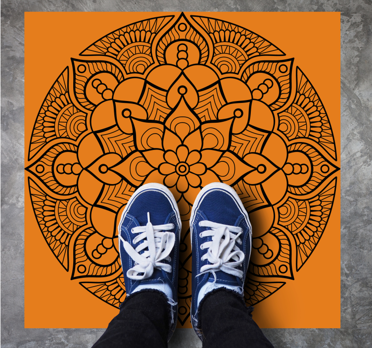 Alfombra vinílica mandala patrón mandala naranja - TenVinilo
