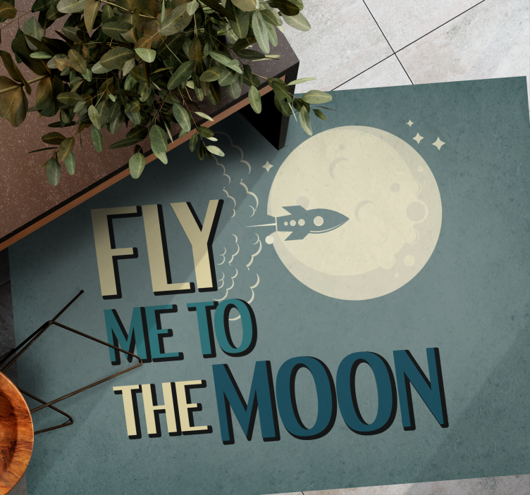 Alfombra vinílica minimalista cohete a la luna - TenVinilo