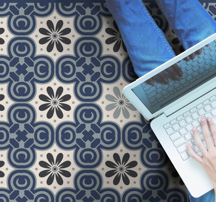 Alfombra vinílica hidráulica elegante composición floral - TenVinilo