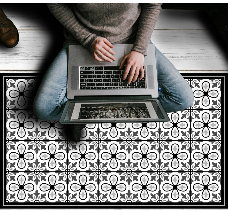 Alfombra vinílica hidráulica motivo floral gris - TenVinilo