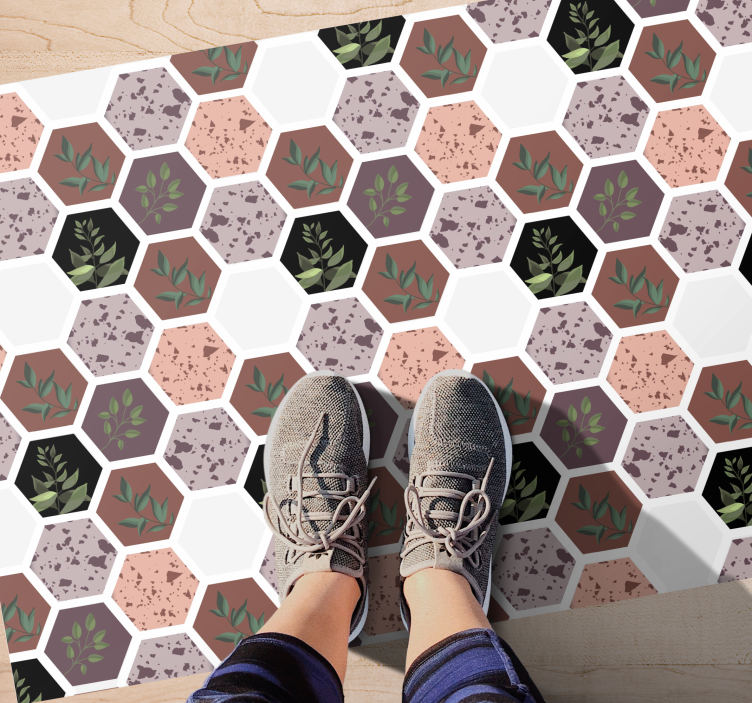 Alfombra vinílica naturaleza patrón de hojas hexagonales - TenVinilo
