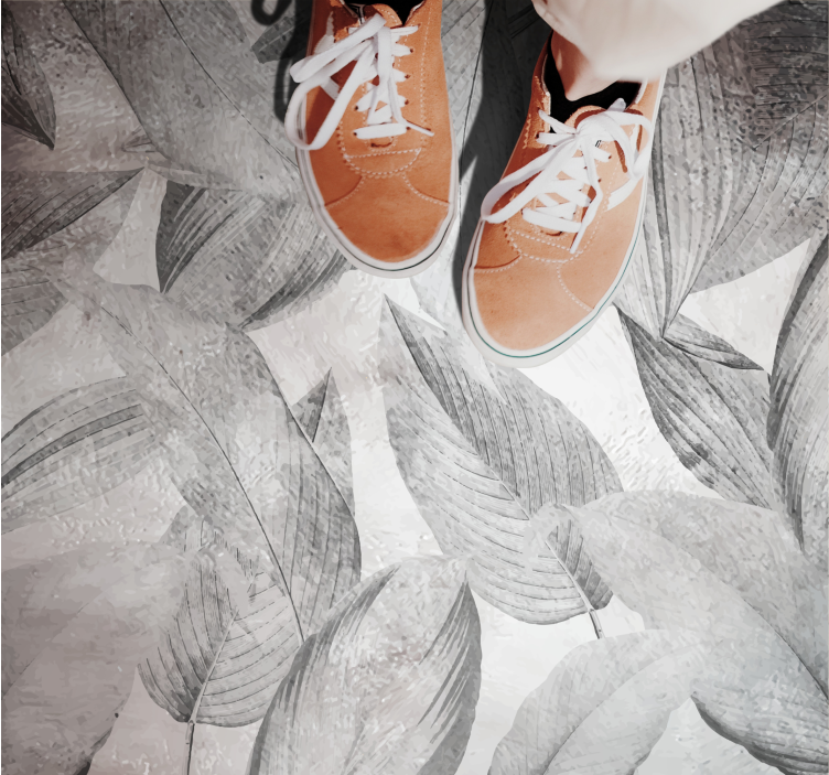 Alfombra vinílica flores patrón monocromático de hojas - TenVinilo