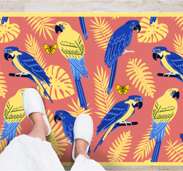 Alfombra vinílica naturaleza patrones de loros tropicales - TenVinilo
