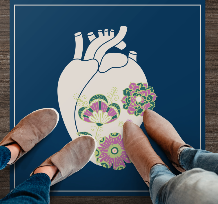 Alfombra vinílica nórdica patrón floral de corazón - TenVinilo