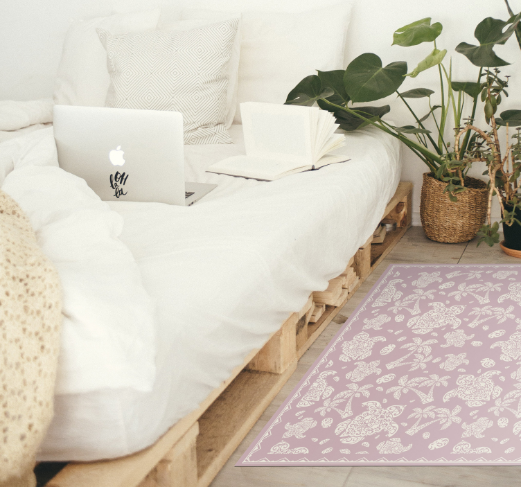 Alfombra de vinilo patrón tortuga y palma rosa - TenVinilo