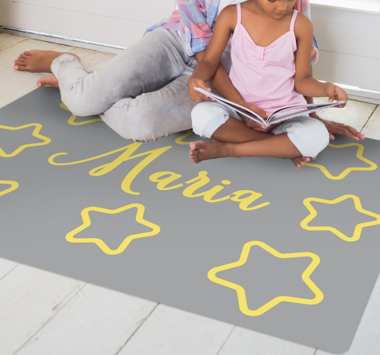 Alfombra vinílica infantil nombre amarillo estrellado - TenVinilo