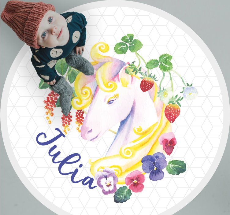Alfombras vinílicas juvenils flor de unicornio personalizada - TenVinilo