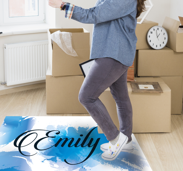 Alfombras vinílicas juvenils salpicadura azul con nombre - TenVinilo