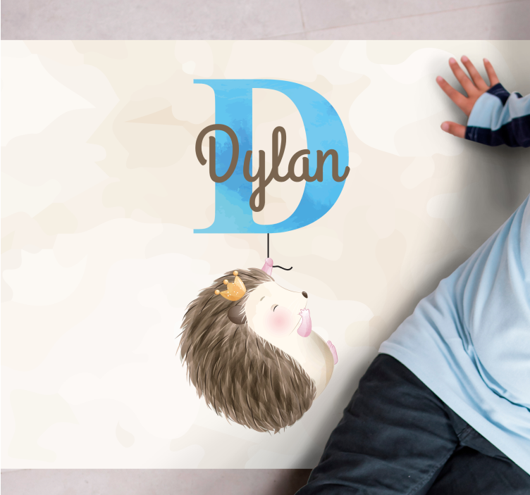 Alfombra vinílica personalizable linda inicial de erizo - TenVinilo