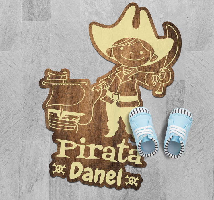 Alfombra vinilo infantil pirata de madera con nombre - TenVinilo