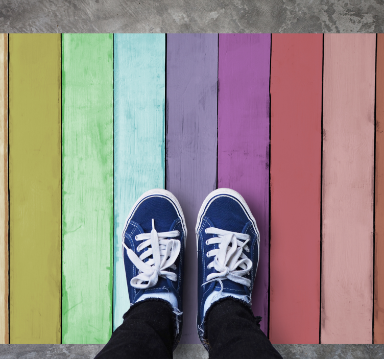Alfombra vinílica textura madera líneas arcoíris vibrantes - TenVinilo