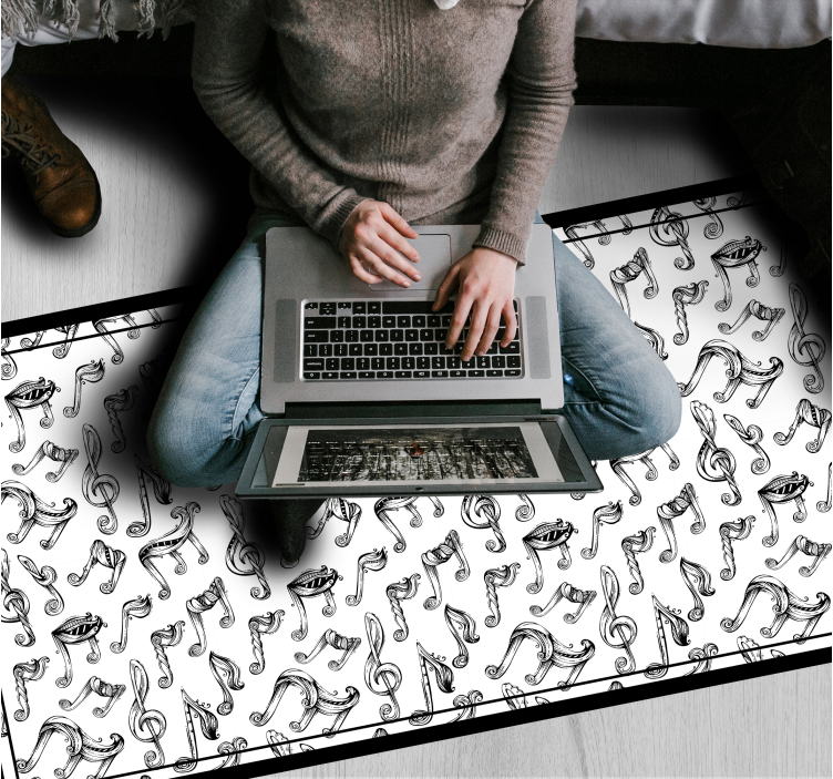 Alfombra vinilo rectangular Patrón de notas musicales dibujadas a - TenVinilo