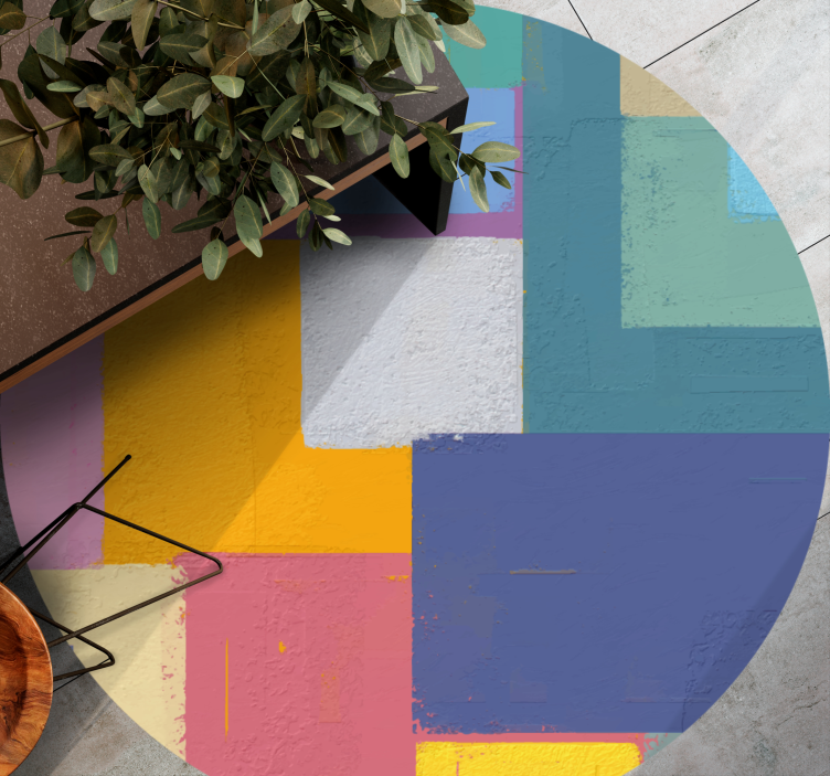 Alfombra vinilo redonda Pintura abstracta cuadrados de colores - TenVinilo