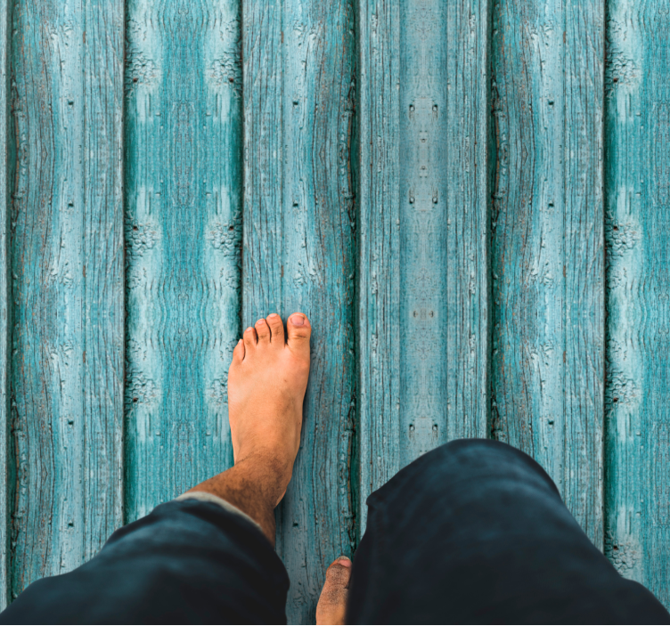 Alfombra vinílica textura madera motivo azul desgastado - TenVinilo