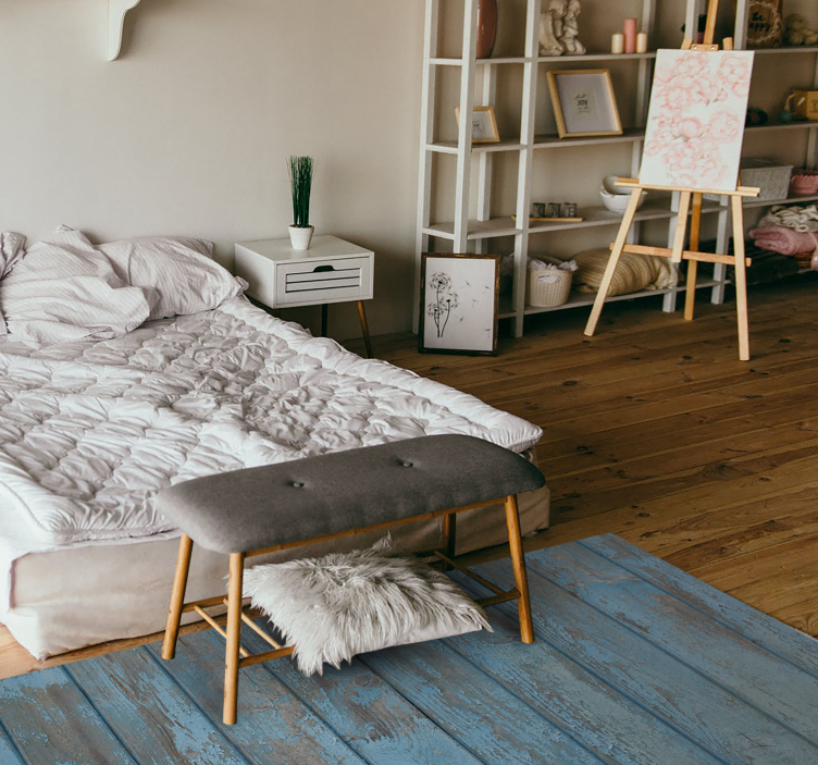 Alfombra vinílica textura madera tablones viejos azules - TenVinilo