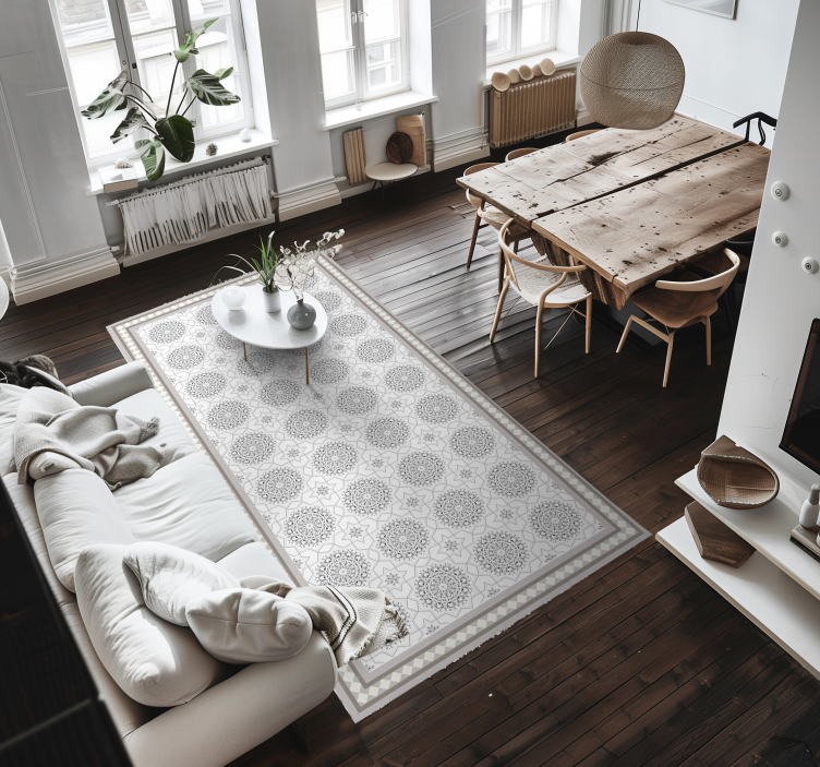 Alfombra vinílica comedor diseño marroquí gris claro - TenVinilo