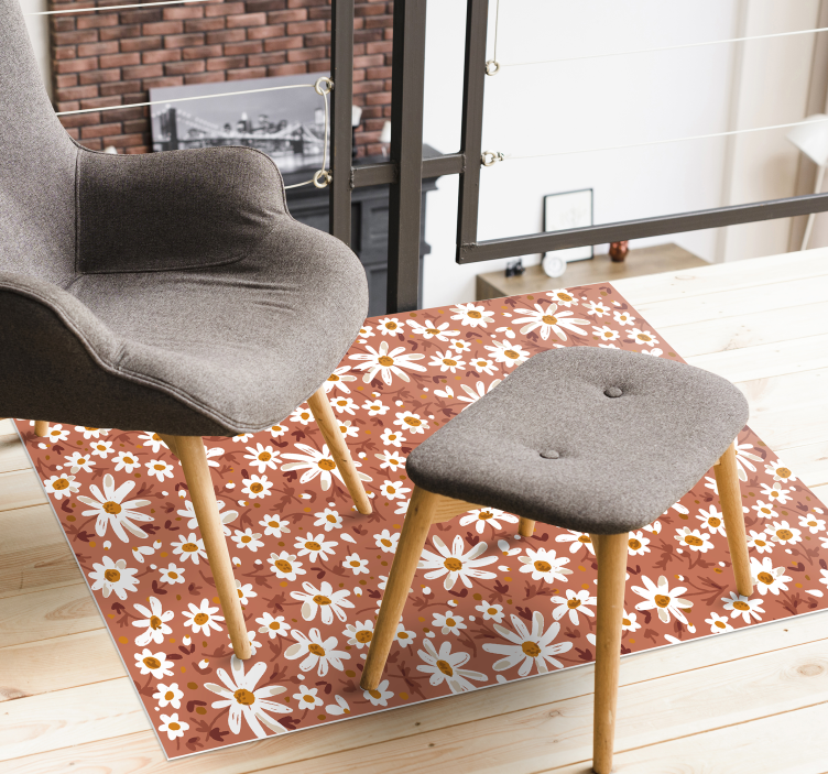 Alfombra vinílica flores patrón floral de margarita - TenVinilo