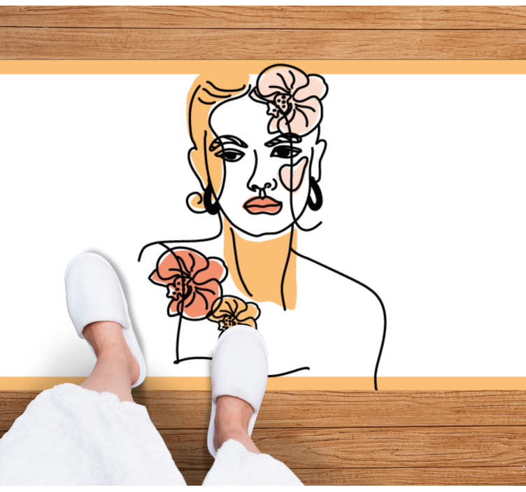 Alfombra vinílica flores Rostro minimalista con orquídeas - TenVinilo