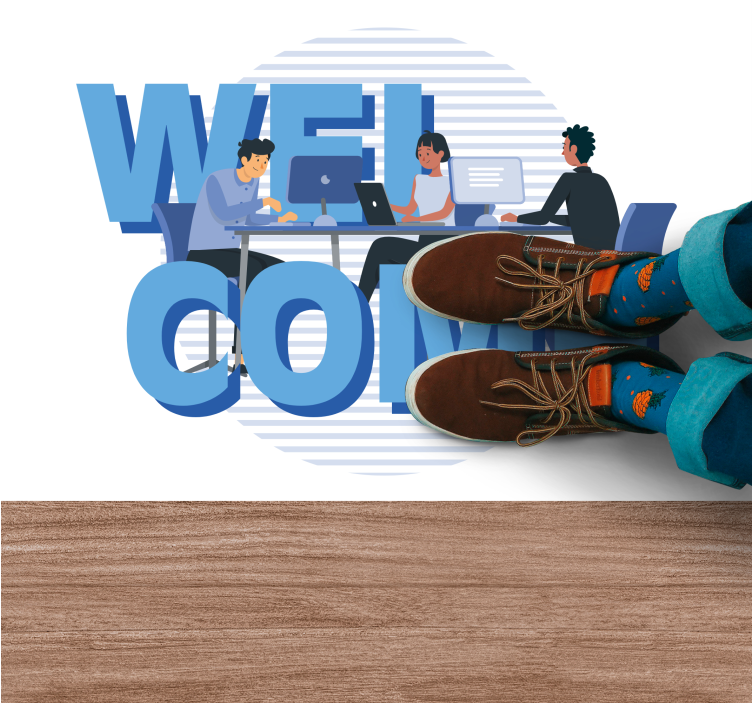 Alfombra vinílica frase cálida bienvenida a la oficina - TenVinilo