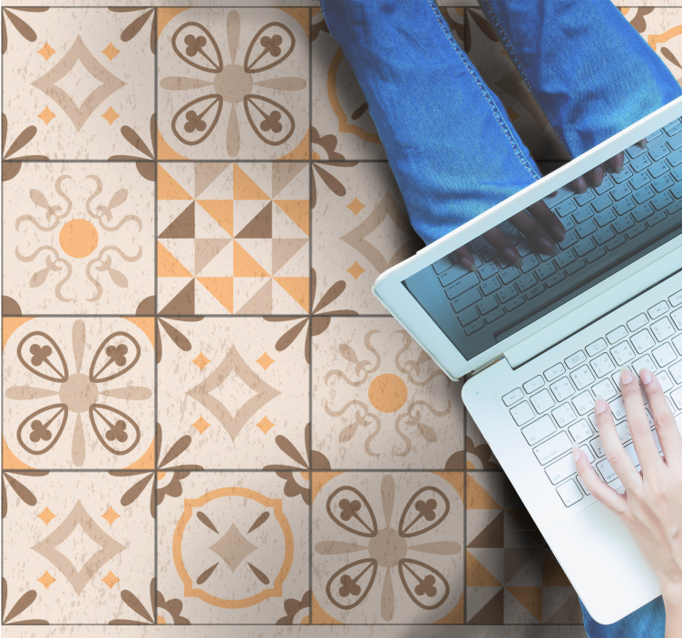 Alfombra vinílica hidráulica Patrón de mosaico vintage beige - TenVinilo